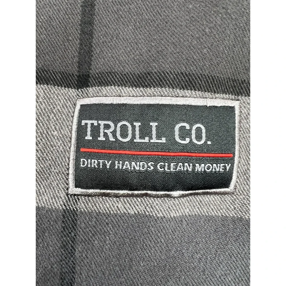 Troll Co Jacket Mens Large Gray Plaid Hooded Sherpa Lined Flannel Workwear
